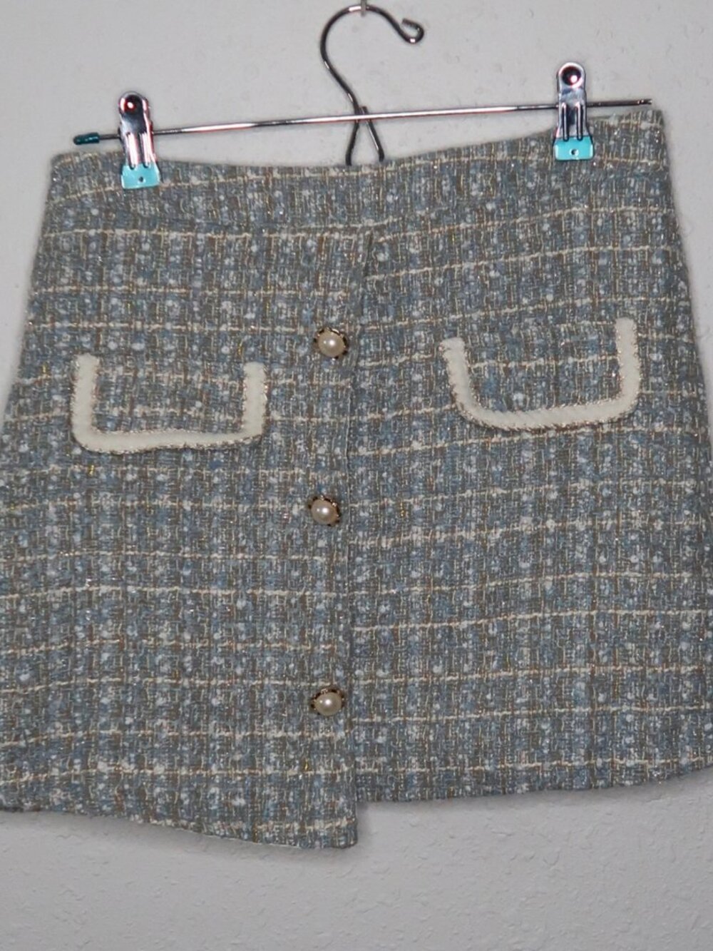 Vintage Style Blue White Tweed Asymmetrical Skirt